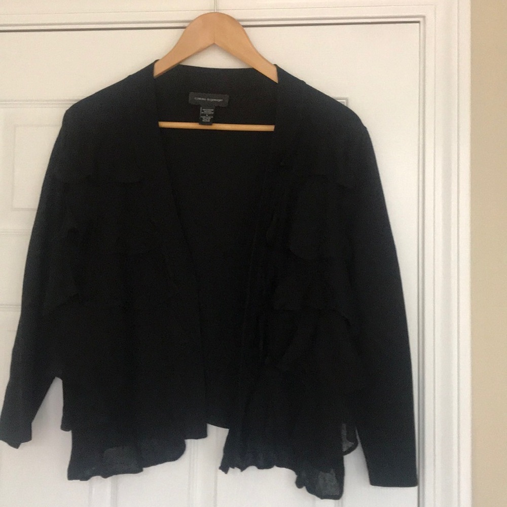 Cable &gauge black ruffle sweater- $15